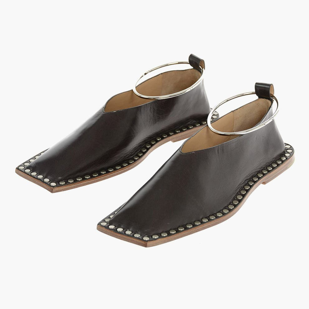Jil Sander Brown Studded Ballet Flats With Anklet